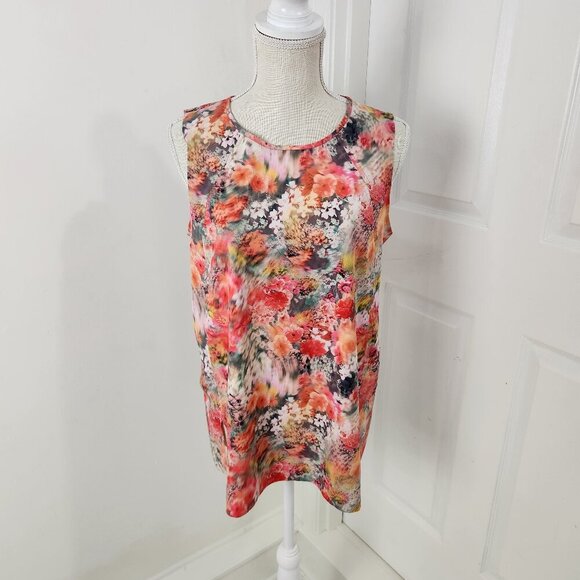 Athleta Top Womens SP Pink Watercolor Zephyr Tank Silky Sleek Side Slits Cooling - Picture 1 of 11